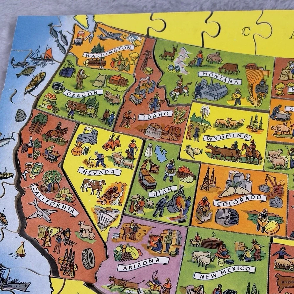 VINTAGE Victory Plywood Jig Saw Puzzle Industrial Life in United States Map